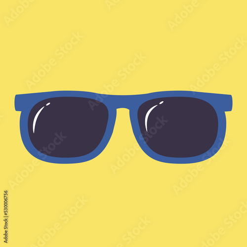 Blue frame sunglasses, illustration, vector, cartoon