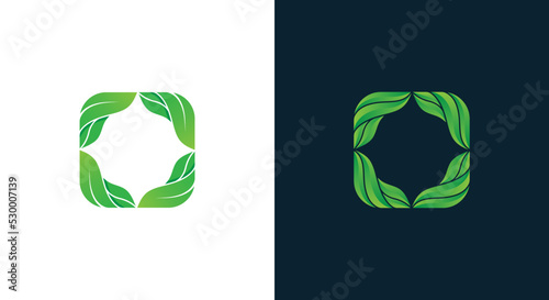 Square Leaf Logo Concept icon sign symbol Design Element. Herbal, Natural Products, Cosmetics, Ecology, health Care, spa, yoga Logotype. Vector illustration template