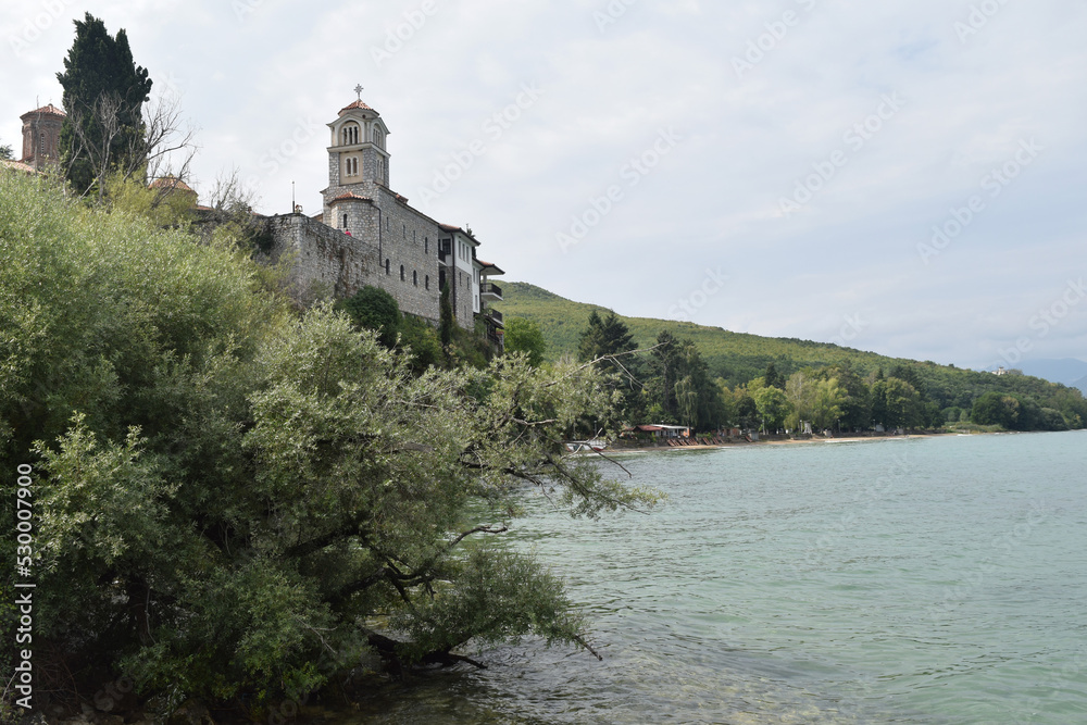 Northern Macedonia. View of the Monastery of St. Naum from Lake Ohrid