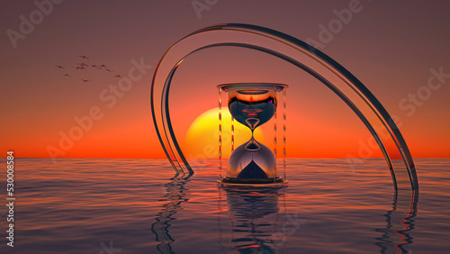 surreal landscape with an hourglass in the sea at sunset © petrovk