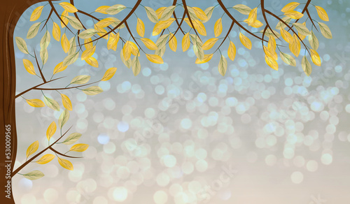 beautiful autumn background with yellow leaves on a tree