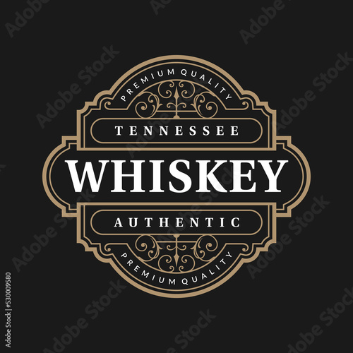 Vintage frame logo. Antique packaging label. Suitable for whiskey, bourbon, scotch, wine, vodka, rum, beer, distillery, etc.