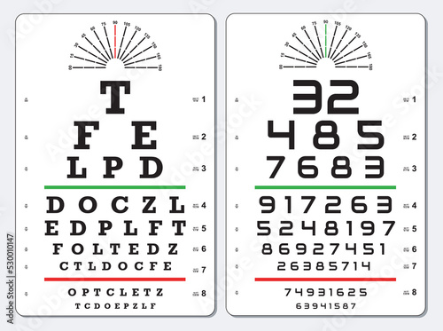 set of eye test chart isolated or vision exam medical diagnostic. eps vector