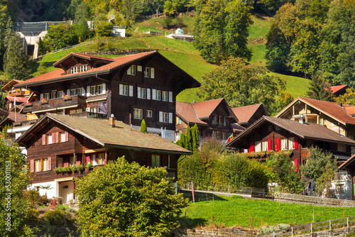 Summer view of alpine village Lauterbrunnen in Swiss alps, Switzerland