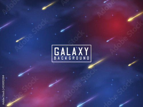 galaxy background with planet and meteor shower