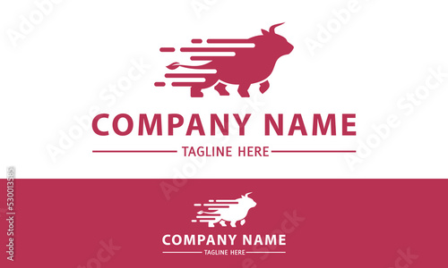 Red Color Speed Wild Ox Logo Design