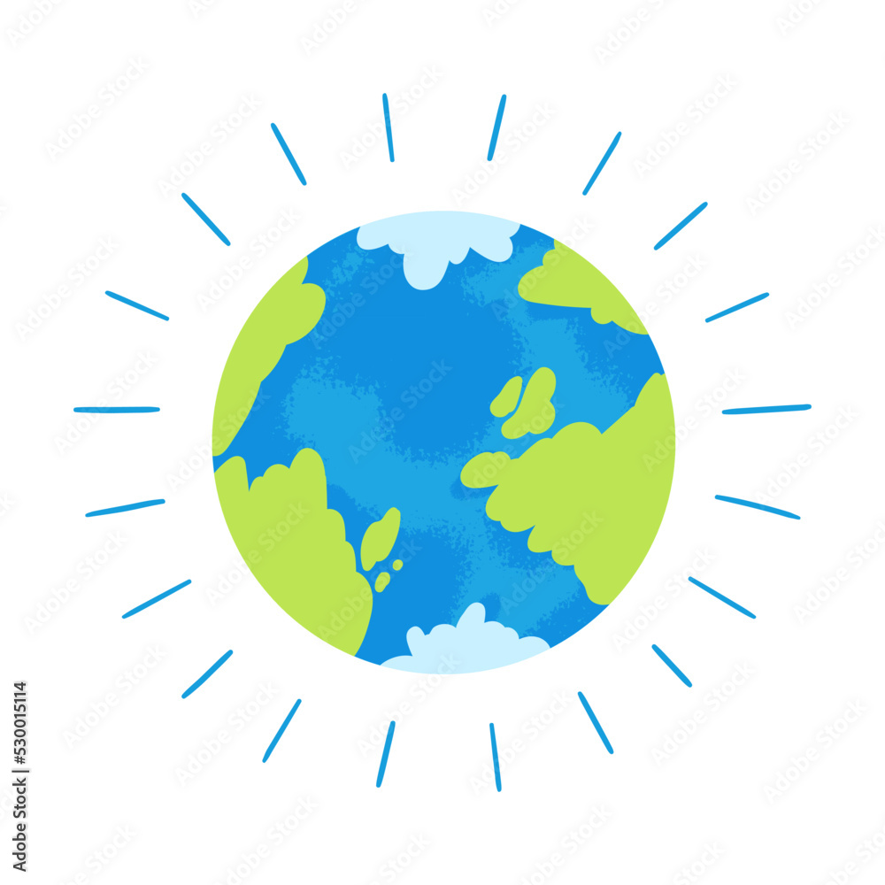 Cartoon planet Earth on a white background. Hand-drawn vector cute illustration of colored globe isolated.