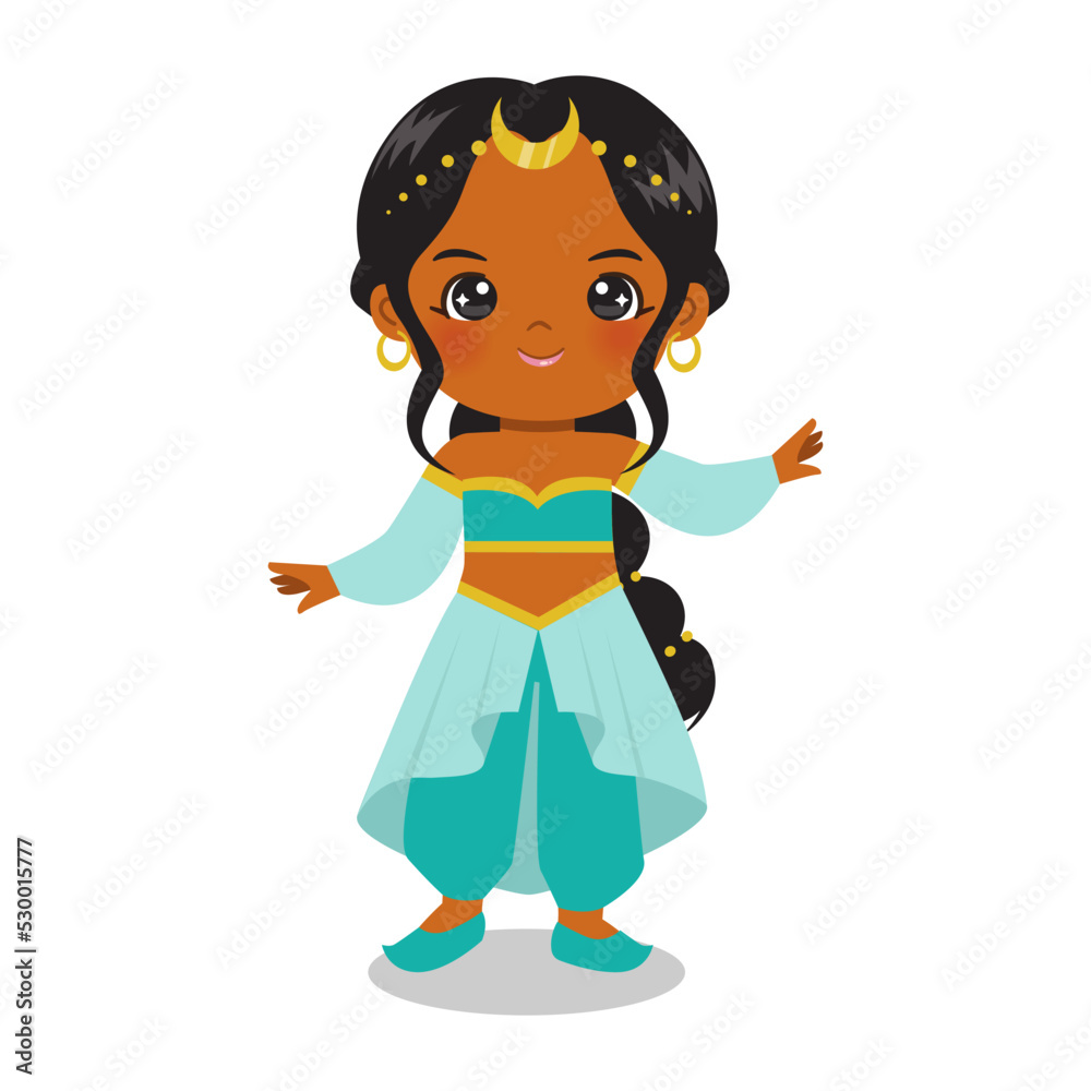 Cute Arabian princess costume. Flat vector cartoon design Cute Arabian princess costume. Flat vector cartoon design