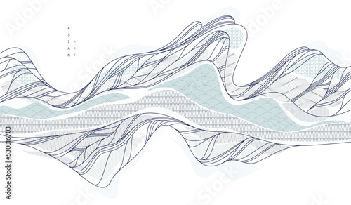 Nature art oriental Japanese style vector abstract background, runny like water shapes and lines with textures.