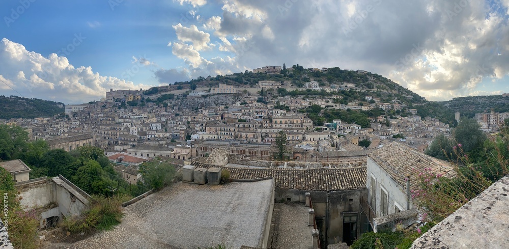 Panoramic view of the city of Modica in Sicily, Italy. For its ...