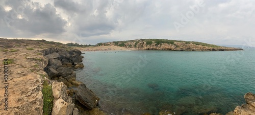 Panoramic view of the small gulf where the Calamosche beach is located. The beach is in the Vendicari nature reserve in the province of Syracuse, Sicily. photo