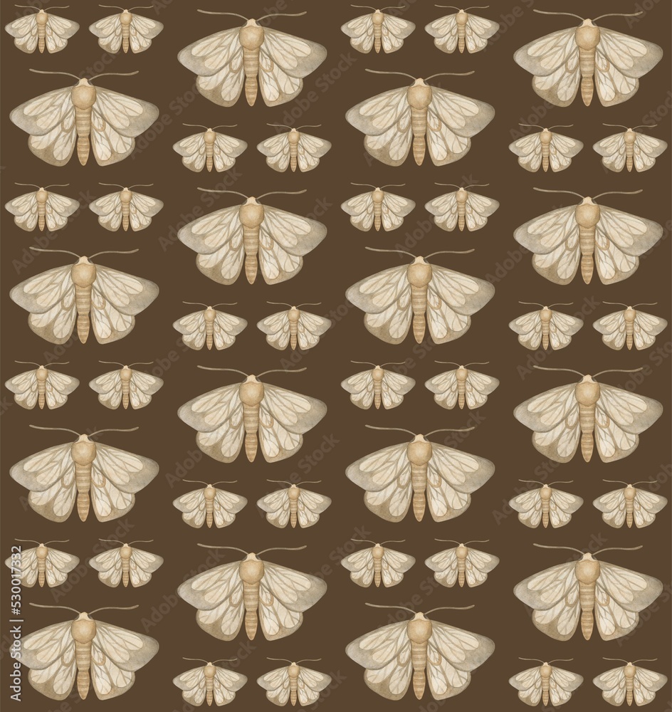 BROWN SEAMLESS PATTERN WITH WATERCOLOR MOTHS