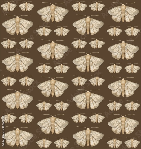 BROWN SEAMLESS PATTERN WITH WATERCOLOR MOTHS