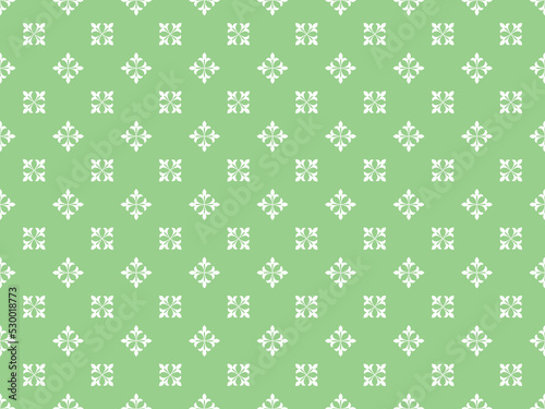 Flower geometric pattern. Seamless vector background. White and green ornament