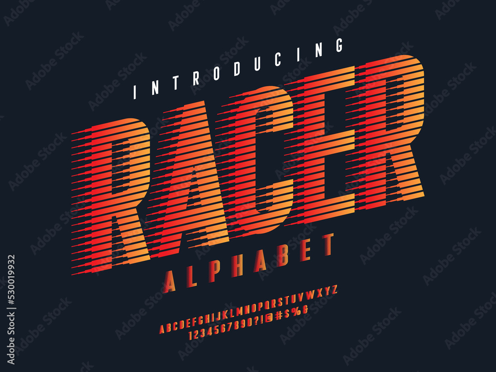 Speed style alphabet design with uppercase, numbers and symbol Stock ...