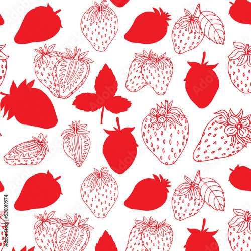 Seamless pattern with silhouette of strawberries
