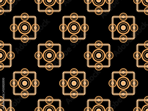 Art deco seamless pattern. Golden art line on black background. Vintage linear art. Design a template for wallpapers, banners and posters. The style of the 1920s - 1930s. Vector illustration