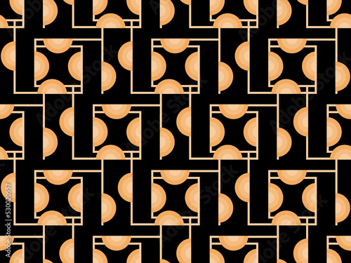 Art deco seamless pattern. Golden art line on black background. Vintage linear art. Design a template for wallpapers, banners and posters. The style of the 1920s - 1930s. Vector illustration