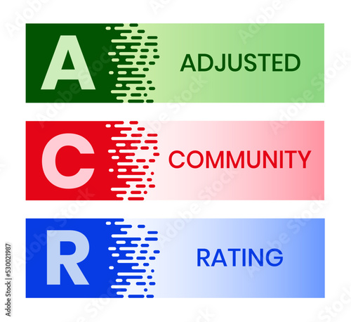 ACR - Adjusted Community Rating acronym. business concept background. illustration for website banner, marketing materials, business presentation, online advertising.
