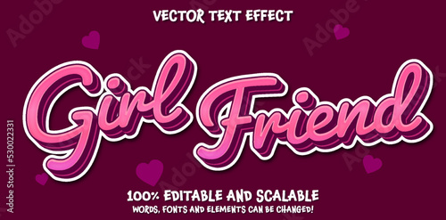 Girl friend editable text effect. 3d color pink font template ready to use for designs