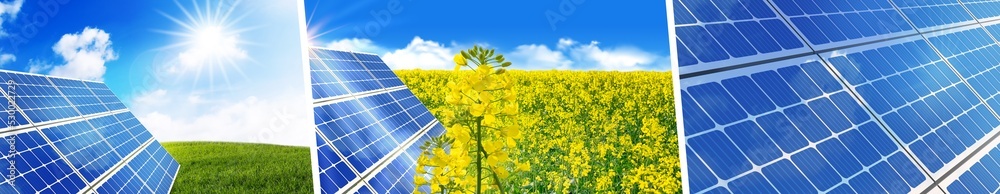 Obraz premium Renewable Energies Concept. Solar Panel Collage.