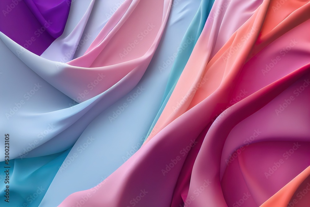 3d colorful dynamic fluid wave abstract background. Waves with fabric in pastel colors.
