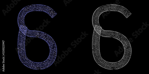 Number 6 made of blue hologram on black background with clipping mask, 3d rendering