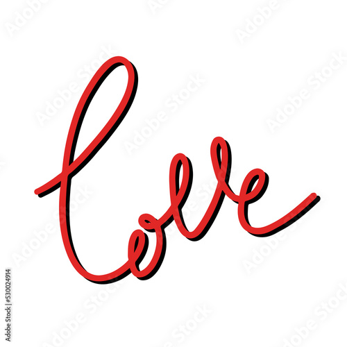 Red black love word. Vector lettering isolated on white.