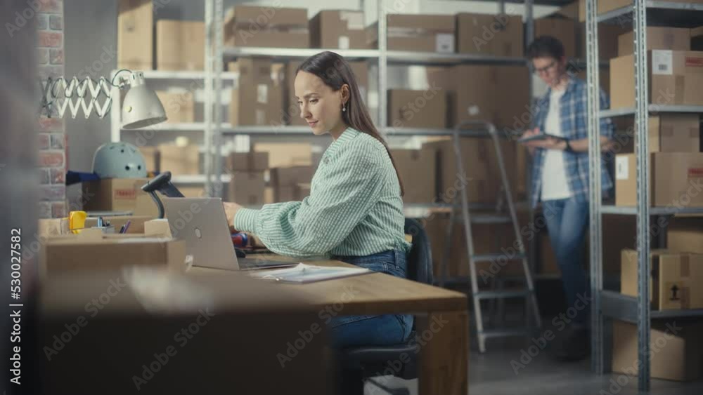 custom made wallpaper toronto digitalWarehouse Female Sales Manager Using Laptop Computer, Preparing a Small Parcel for Shipping. Beautiful Small Business Owner Working in Online Store, Preparing Order for Client.