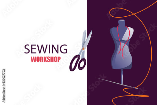 Design of a banner or landing page of a sewing workshop, a tailoring studio, a tailor's studio.Handmade concept.