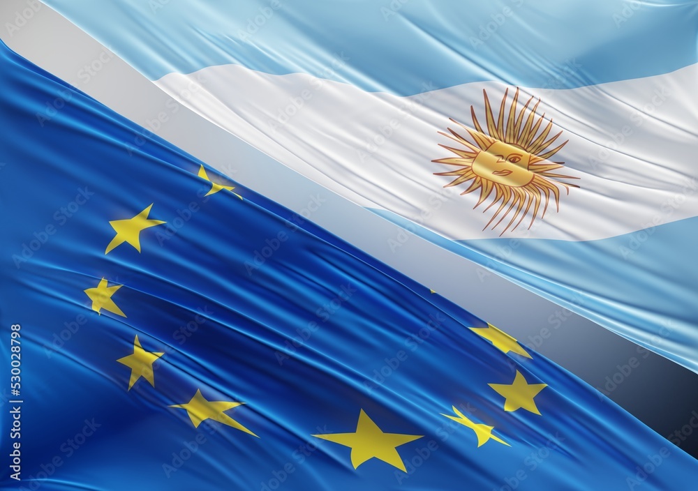 Abstract Europe Flag, next to Argentina Flag 3D Render(3D Artwork) Abstract Europe Flag, next to Argentina Flag 3D Render(3D Artwork)