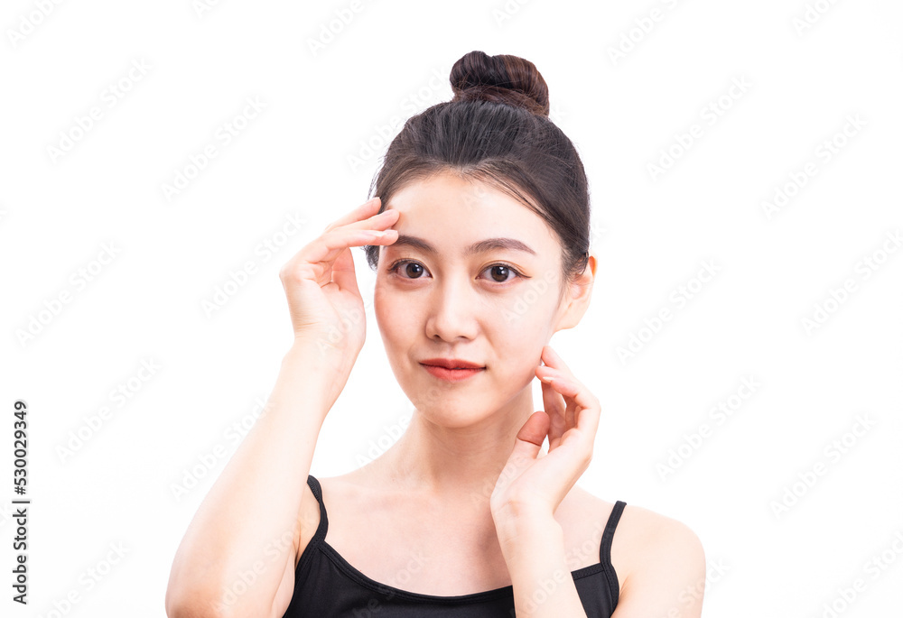 Beautiful woman in black suspenders on a white background Beautiful woman in black suspenders on a white background
