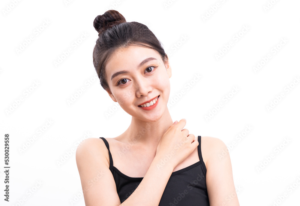 Beautiful woman in black suspenders on a white background Beautiful woman in black suspenders on a white background