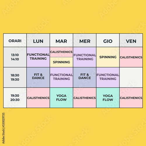 Timetable layout gym - palestra