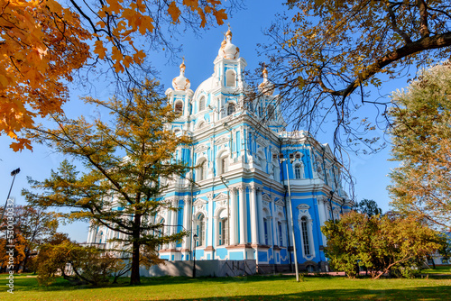Smolny monastery in autumn, Saint Petersburg, Russia