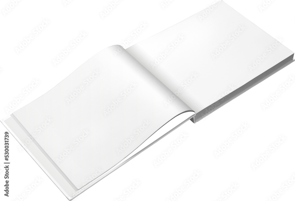 White cover book mockup, png, horizontal hardcover, isolated. Stock
