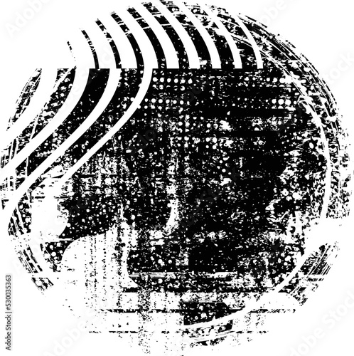 Glitch distorted geometric shape . Noise destroyed logo . Trendy defect error shapes . Glitched frame .Grunge textured . Distressed effect .Vector shapes with a halftone dots screen print texture.