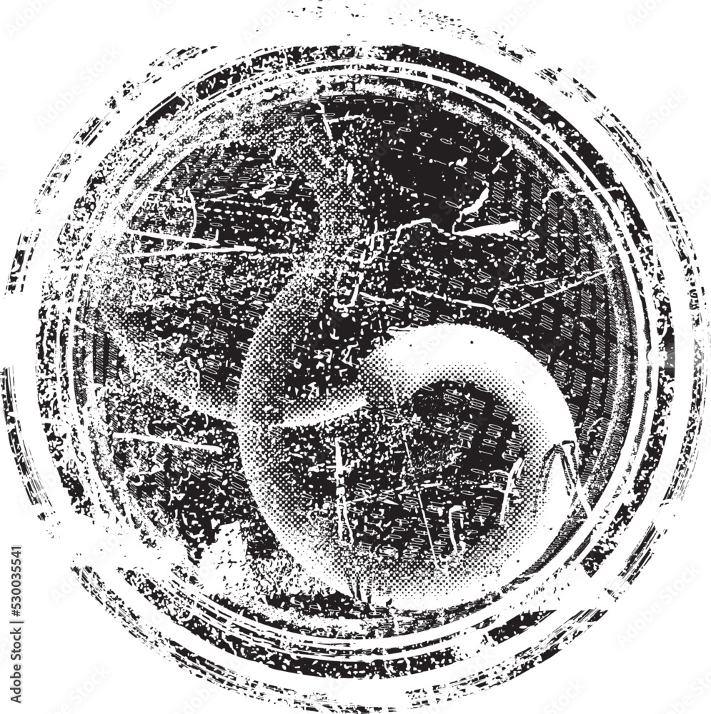 Fototapeta premium Glitch distorted geometric shape . Noise destroyed logo . Trendy defect error shapes . Glitched frame .Grunge textured . Distressed effect .Vector shapes with a halftone dots screen print texture.
