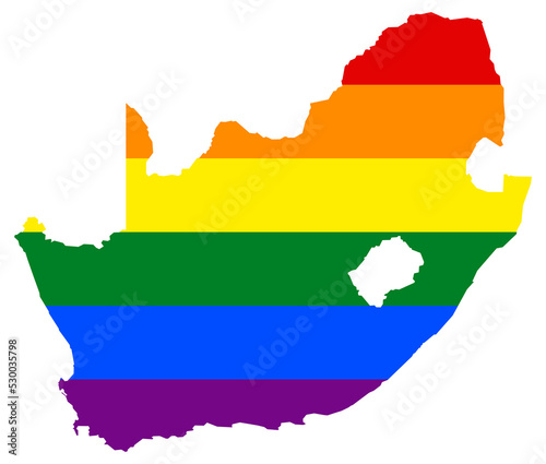 South Africa map with pride rainbow LGBT flag colors