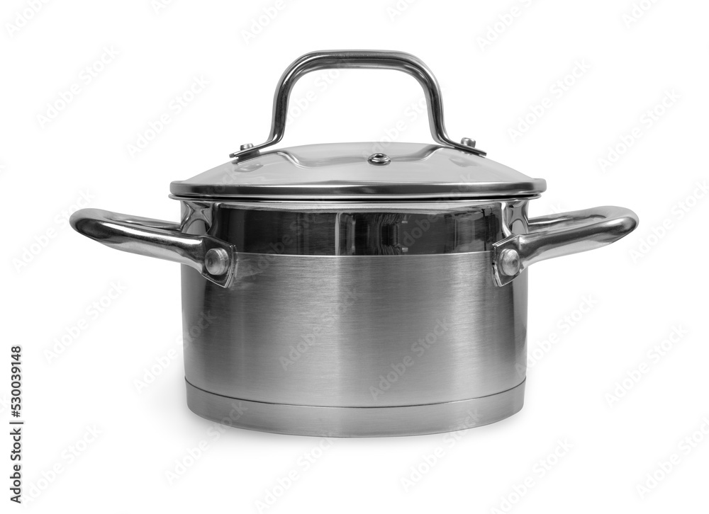 New Cooking Pot Isolated, Metal Saucepan with Glass Lid New Cooking Pot Isolated, Metal Saucepan with Glass Lid