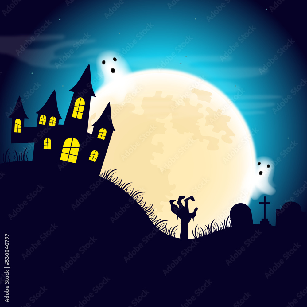 Halloween background with a bright moon. Vector illustration