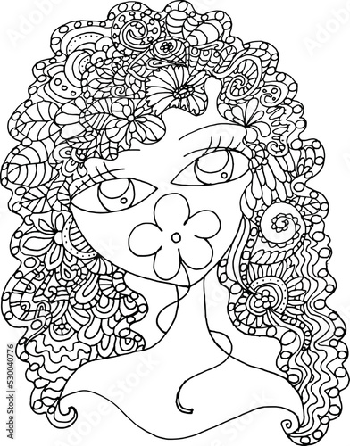 Black and white beauty hair mandala pattern design vector drawing