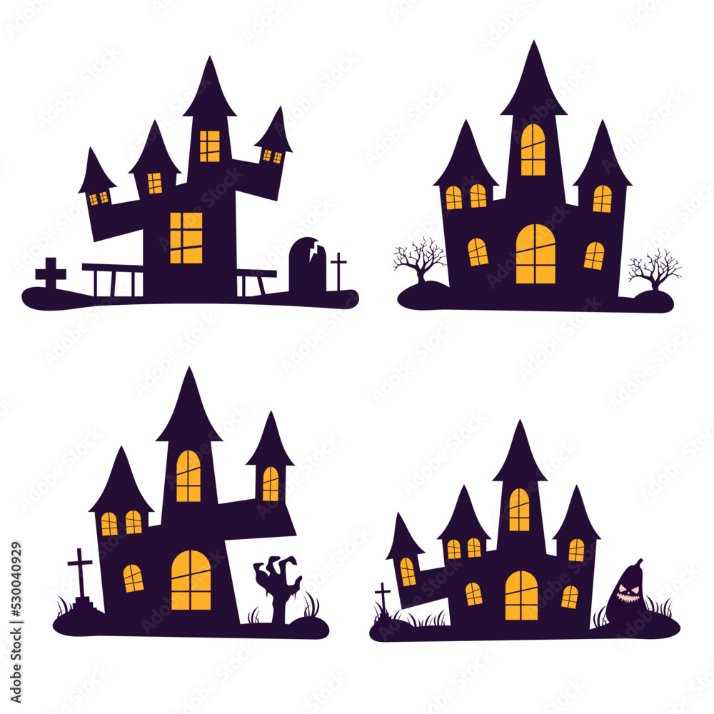 Set of haunted houses Halloween. Vector illustration