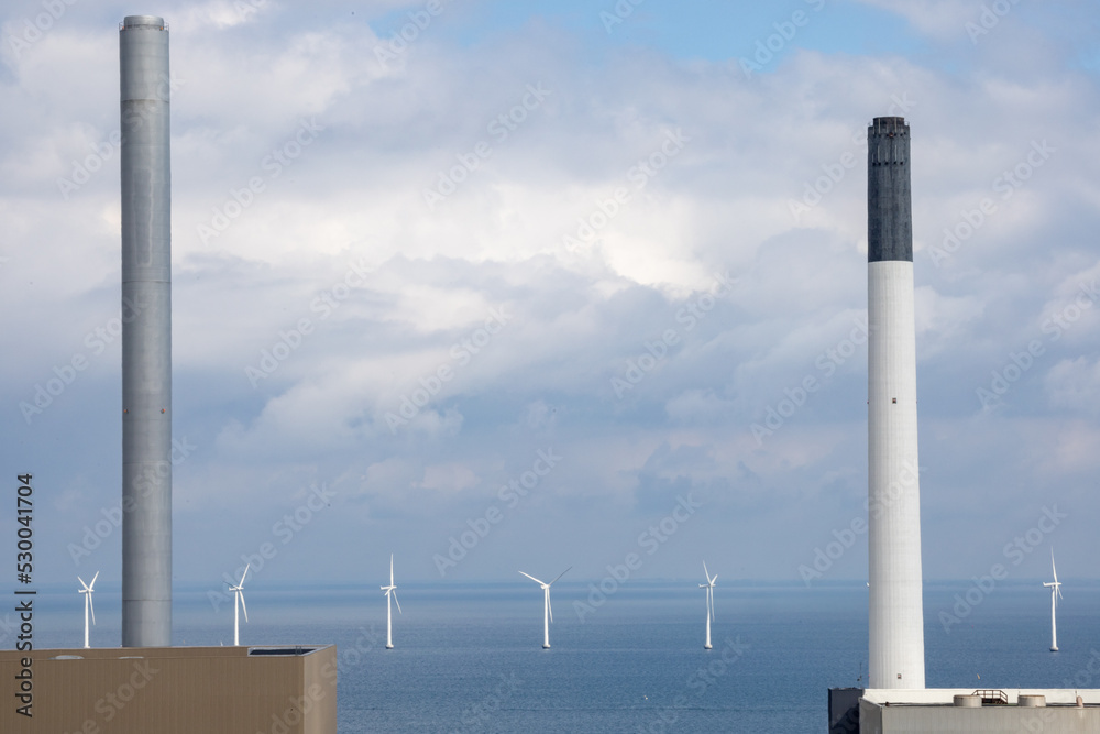 Copenhagen, Denmark Sept 10, 2022 A wind farm in the Baltic Sea near the city. Copenhagen, Denmark Sept 10, 2022 A wind farm in the Baltic Sea near the city.