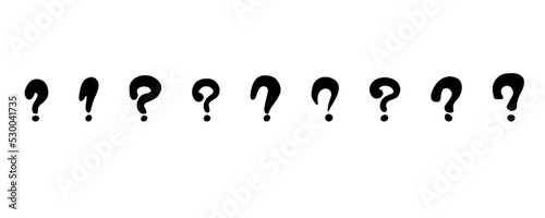 Hand drawn question marks. Doodle marker ask point. Punctuation marks. Black vector illustration on white background.