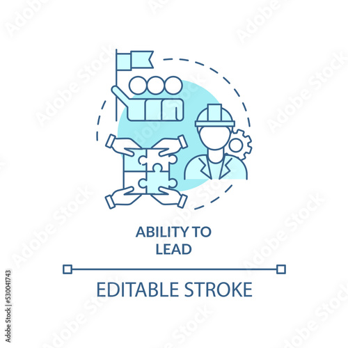 Ability to lead turquoise concept icon. Characteristic of good housing developer abstract idea thin line illustration. Isolated outline drawing. Editable stroke. Arial, Myriad Pro-Bold fonts used