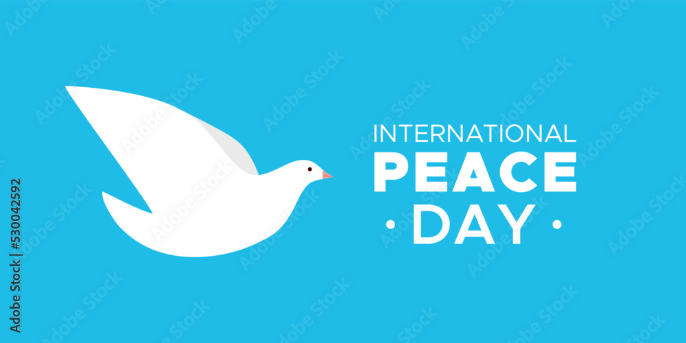 International Peace Day. 21 September. White dove with olive branch flying. Horizontal banner. Vector illustration, flat design International Peace Day. 21 September. White dove with olive branch flying. Horizontal banner. Vector illustration, flat design