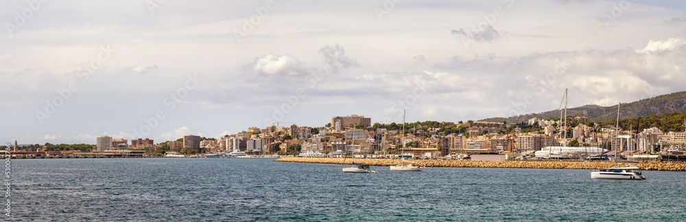 Panoramic Cityscape with harbour in Palma de Mallorca, Spain. 94 Megapixel photo. Panoramic Cityscape with harbour in Palma de Mallorca, Spain. 94 Megapixel photo.