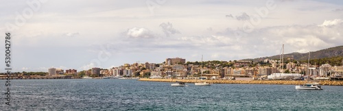 Panoramic Cityscape with harbour in Palma de Mallorca, Spain. 94 Megapixel photo.
