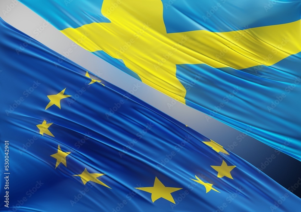 Abstract Europe Flag, next to Swedish Flag 3D Render(3D Artwork)